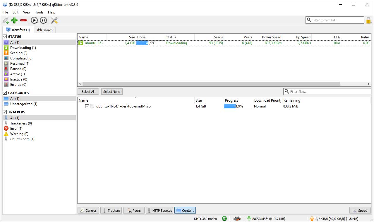 qBittorrent user interface