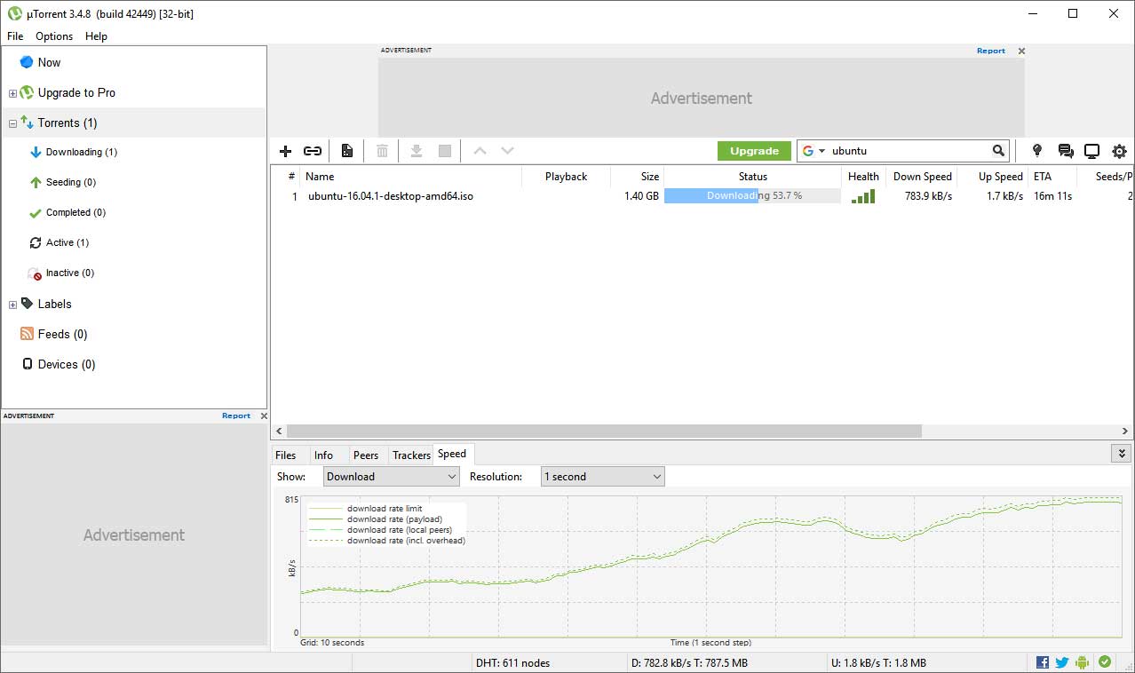 µTorrent user interface